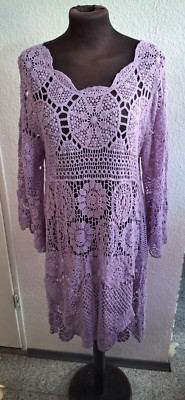 Italy Style Kleid Tunika Hängerchen Spitze Häckel Blogger lila 36,38,40,42 K16 