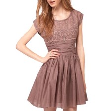 Free People Women’sDusty Pink Eyelet Embroidered Rushed Waist Dress Size 6