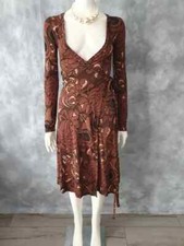 Ladies FRENCH CONNECTION Midi Dress Size 6 Brown Print Wrap Belted Fit & Flare