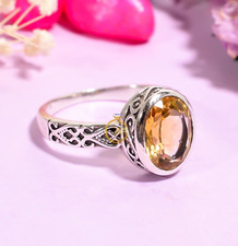 Yellow Citrine Cut Stone Ring 925 Sterling Silver Handmade Statement Boho Rings