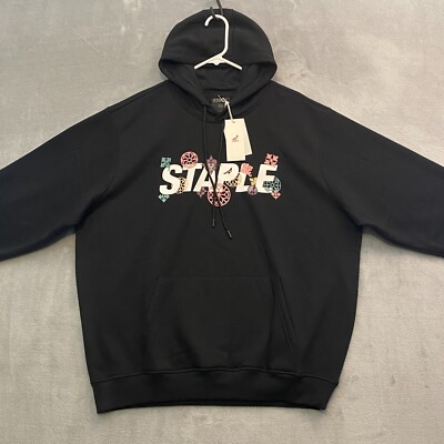 Staple Pigeon NYC Hoodie Men Medium Black Multicolor Applique Skateboard Logo
