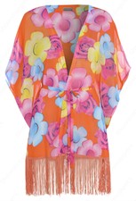 New Womens Kimono Troddel Floral Fringe Kimono Size 10 12 14 16 Chiffon