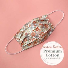 Premium Cotton Face Mask With Filter Pockets Washable Handmade - Orange Floral