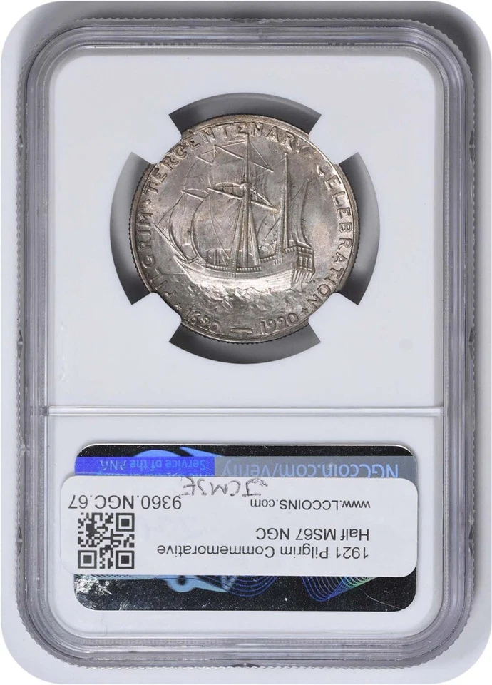 Pilgrim Commemorative Silver Half Dollar 1921 MS67 NGC - Image 2 of 4