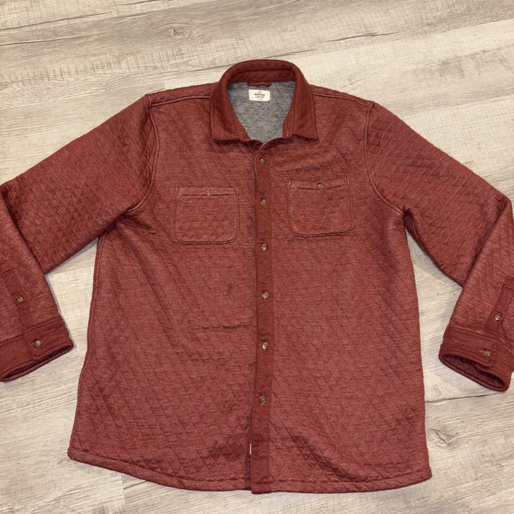 Marine Layer Corbet Quilted Overshirt Mens Red Long Sleeve Shacket X-Large XL