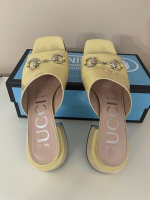 Gucci Yellow Patent Leather Slides Mules