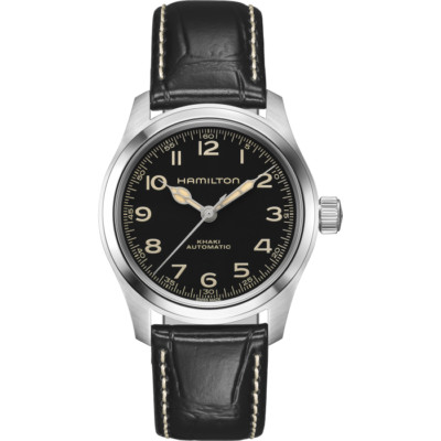 Hamilton Khaki Field Murph ST Steel Black Dial Leather Band Mens Watch H70405730