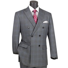 BIG  TALL Men's Charcoal Plaid Double Breasted Classic Suit w/ Flex Waist NEW