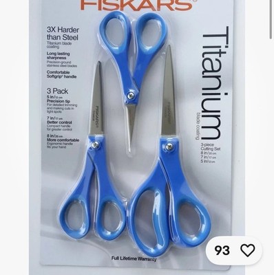 Fiskars 157690-1015 3 Piece Titanium Soft-Grip Scissors 5'' 7'' & 8''