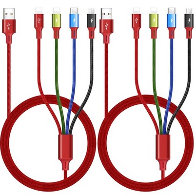 Multi Charging Cable 3.5A, [2Pack 6Ft] 4 in 1 Multiple Cord 6ft, Red 