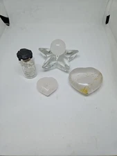 4-Clear Quartz-58g/Heart/Mini Sphere/Glass Wish Bottle/&Rose Quartz Mini Heart