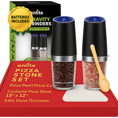 Free Shipping Pizza Baking Stone & Electric Salt & Pepper Grinders Combo
