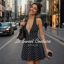 ZARA WOMAN SS26 BLACK/ WHITE POLKA DOT CAPE SKIRT HALTER DRESS 4772/385/084