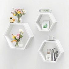 White Floating Shelves Honeycomb Shelves Hexagon Wall Organizers Display Hanging