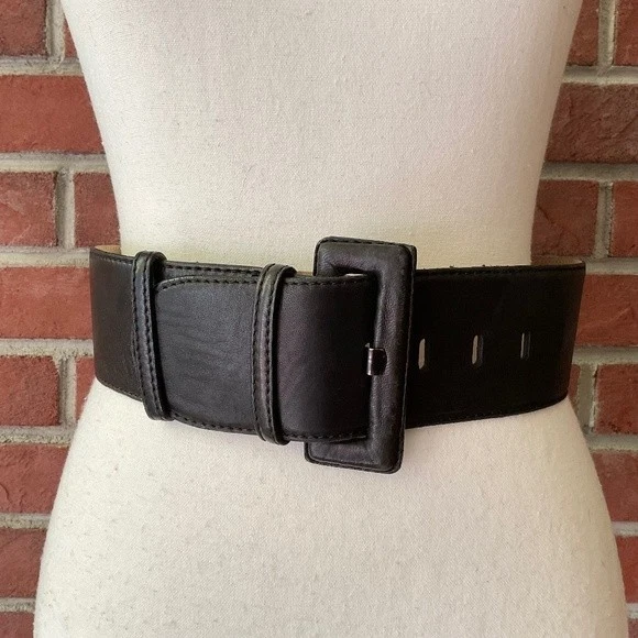 Vintage Donna Karen NY Wide Black Leather Belt Made in USA Donna Karan Leather Black Belts for Women for sale | eBay main image 4