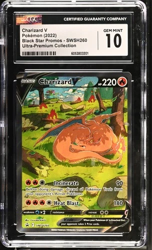 2022 POKEMON SWSH260 BLACK STAR PROMO FULL ART/CHARIZARD V CGC 10