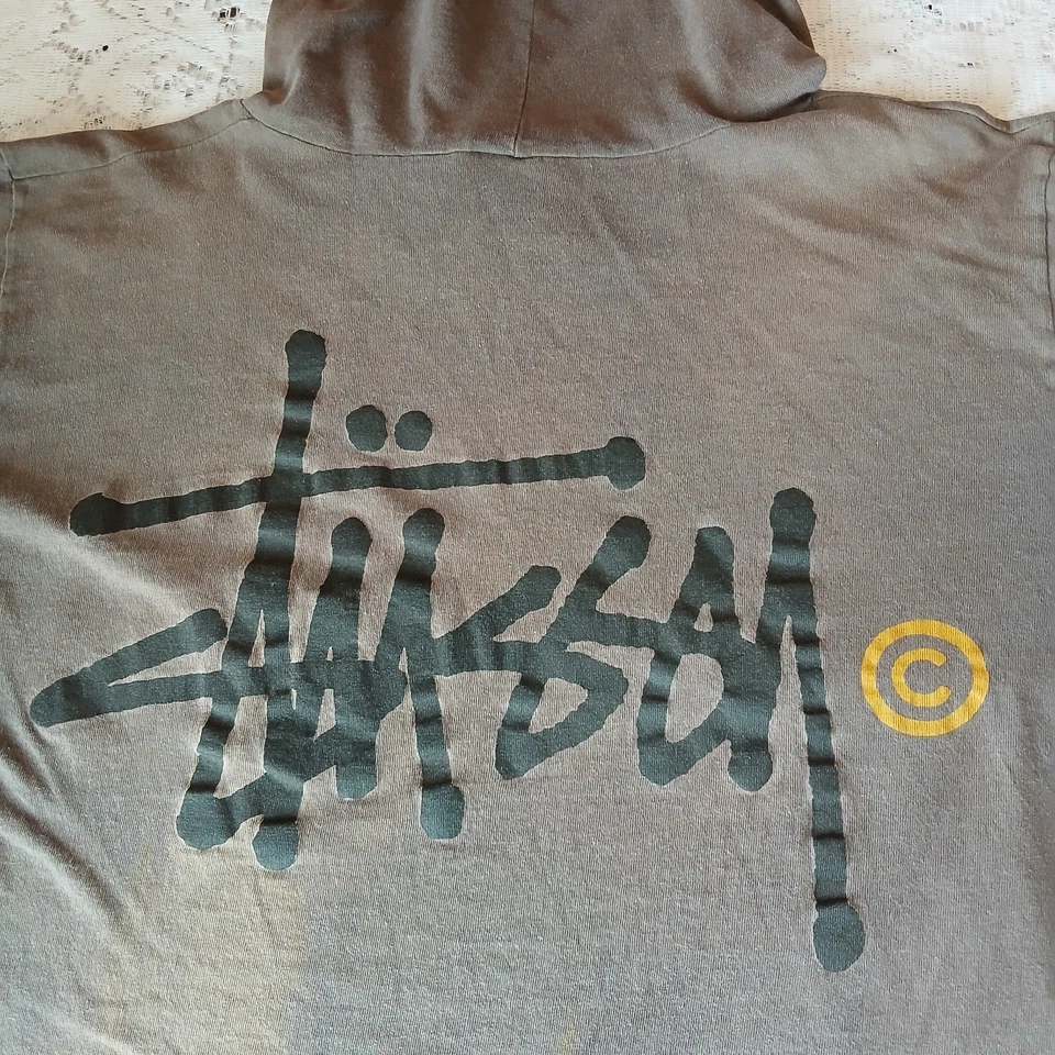 Vintage Stussy Scribble Logo Long Sleeve Hood T shirt L Single Stitch USA 90s  - Image 2 of 4