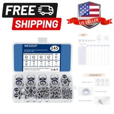 145 PCS Nylon Insert Lock Nuts Assortment Kit, Metric M3-M12, 304 A2-70 Stain...