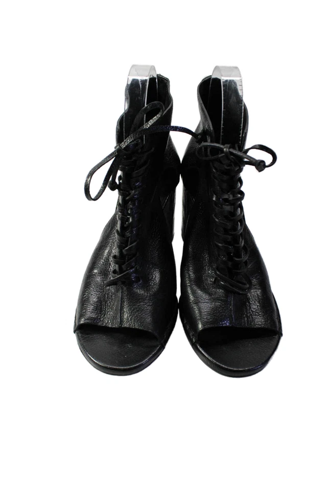 Zapatos de salón Roberto Del Carlo para mujer con cremallera trasera con cordones tacón ancho punta abierta negros 38 Foto 2 de 4