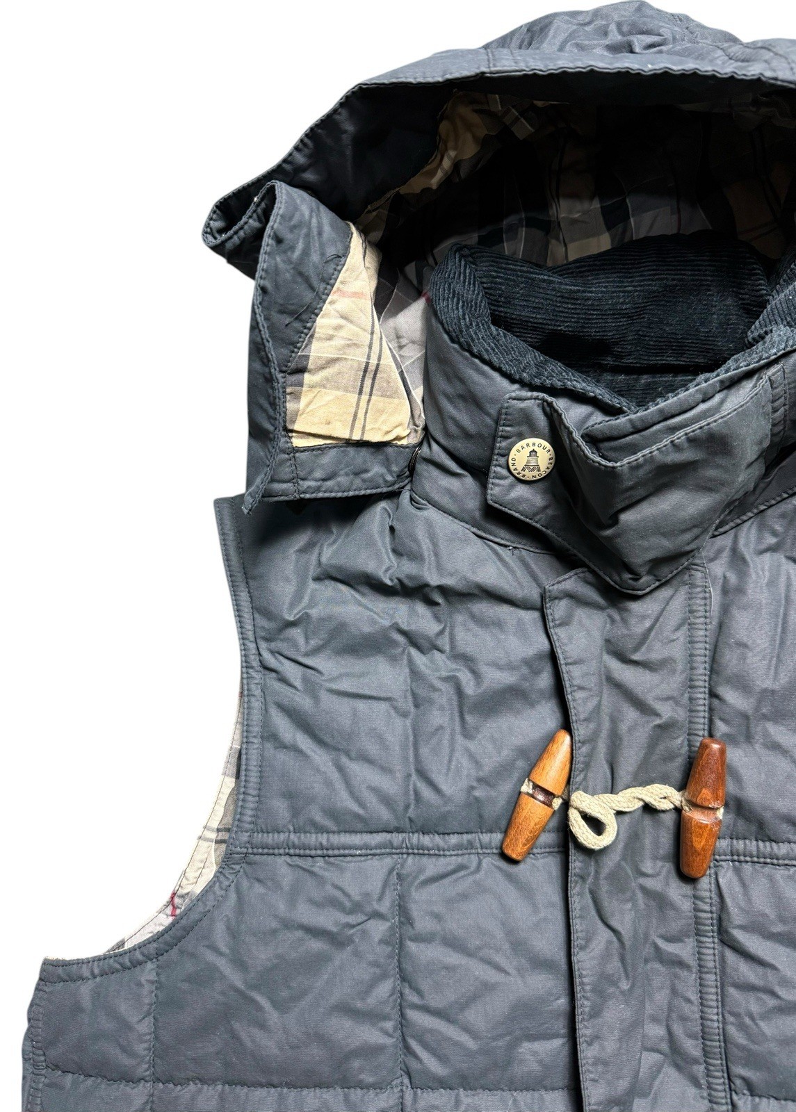 Barbour Skipsea Gilet Jacket Down Padded Size Small Navy Detachable Hood image 3