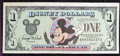 1999 Disney Dollar $1 Mickey Mouse Series A Disneyland Note w/ Original Env