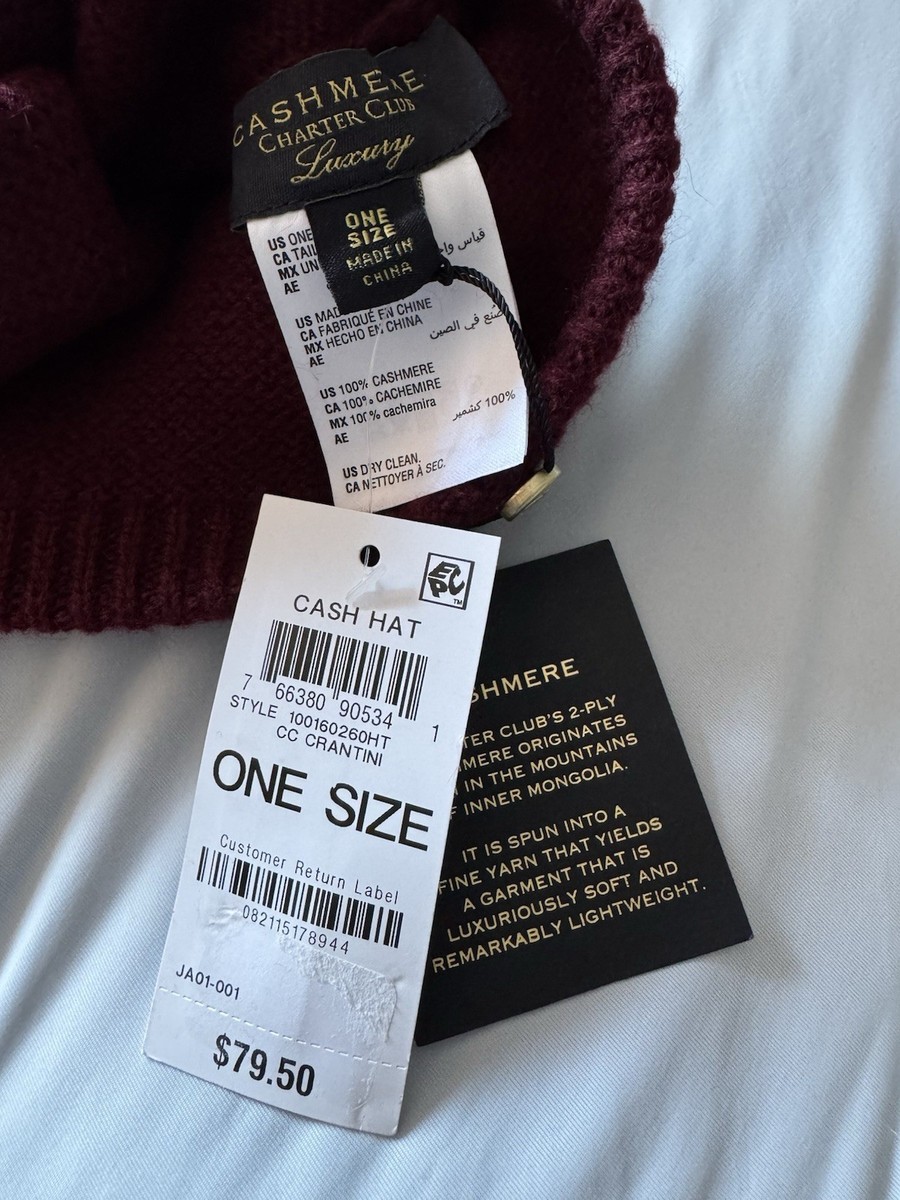 NWT Charter Club Unisex Burgundy Cashmere Hat OS Charter Club | Accessories | Charter Club Cashmere Cuffed  main image 3