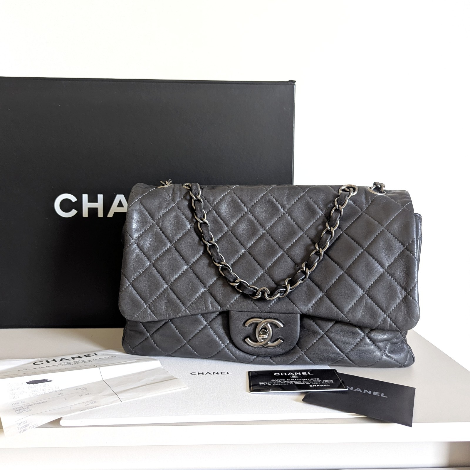 Chanel Classic Single Flap Bag – Rare Grey Lambskin (Full Set)