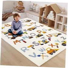 Kids Rug, Alphabet and Truck Carpet for Playroom 4x6, Children's Educational