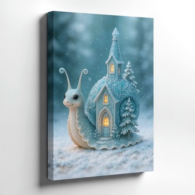 Wall Art Winter Snail House Fantasy Cottage Snowy Whimsical Blue Print Decor