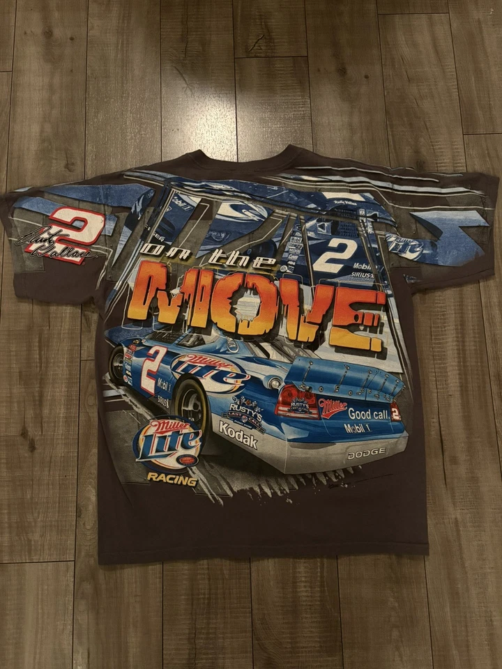 Camiseta Rusty Wallace Estampado Completo Nascar Última Llamada Miller Lite Penske Grande Foto 2 de 2