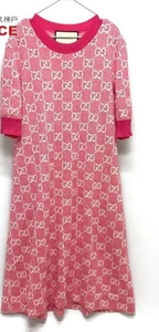 Gucci Authentique Robe Occasion GG Jacquard Tricot Rose Blanc Coton Femme Taille M