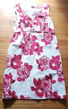 Ann Taylor Pink Rose Floral Sleeveless Pencil Dress Sz 8P V Neck Cotton