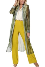 Antthony Women's Printed Mesh Shirttail Hem Duster Chartreuse Ombre