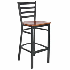 Ladder Back Bar Stool with Black Frame and Cherry Wood Seat by Chivari