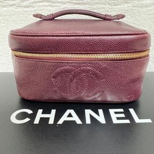 Chanel Vanity Bag Makeup Pouch Bordeaux Burgundy Leather Coco Mark Used