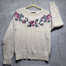 Eddie Bauer Sweater Floral Knit Wool Womens Small Crewneck Vintage 90s