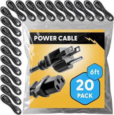 UL Approved 6ft Universal Power Cord 20 Pack IEC C13 NEMA 5-15P