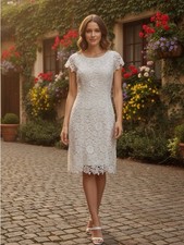 LULUS Women’s White Lace Cap-Sleeve Backless Bodycon Midi Dress Large