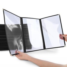 WeChef Restaurant Menu Cover 8.5X14 6 View Triple Fold Double Stitch Trim Black