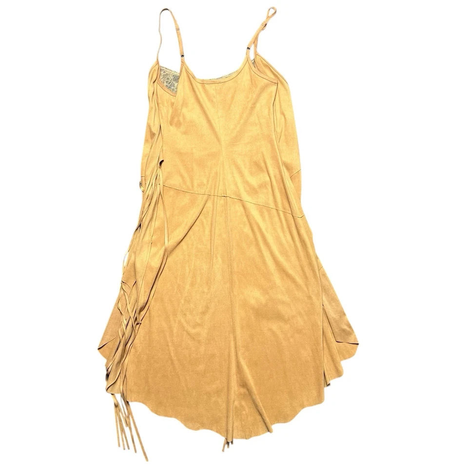 Vestido envolvente Bebe vintage para mujer XS bronceado imitación gamuza vaquera costera flecos boho Foto 3 de 4
