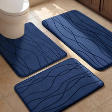Bathroom Rugs Set 3 Piece, Memory Foam Bath Mat Navy Blue
