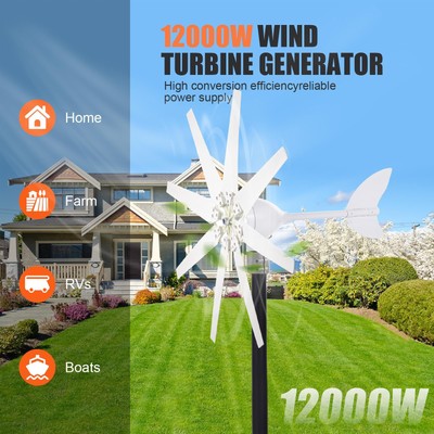 12KW Wind Turbine Generator Kit 8 Blades Windmill DC 24V Charger Controller--