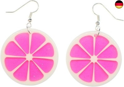 Miniblings Grapefruit Pampelmuse Ohrringe Hänger Obst Orange 35mm rosa pink - 
