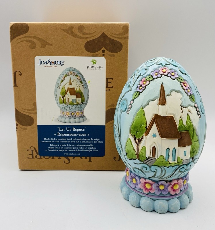 JIM SHORE Let Us Rejoice - Egg with Church Scene Figurine