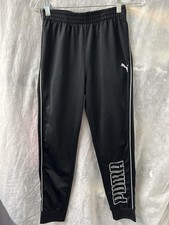 Puma Boys Joggers Black Athletic Track Pants Logo Side Stripe Youth L