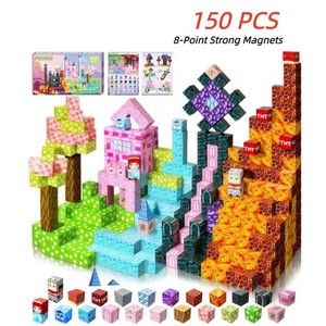 150Pcs Blocs de construction magnétiques STEM Jeu de jouets Château & Les enfants des blocs forestiers