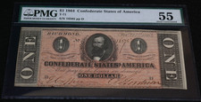 Civil War Confederate States of America CSA $1 One 1864 T-71 PMG 55 About UNC