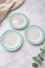 3- Antique/ Vintage Hazel Atlas Crinoline 9" Turquoise Scalloped Dinner Plate