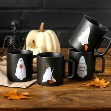 Halloween Mugs Mixed Set of 4, Scary Squad Stoneware Mugs 12 oz Ceramic Ghost Co