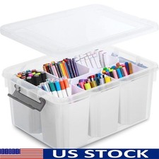 Modular Plastic Storage Bins W/ Lids Stackable Organizers Crafts Tools Supplies